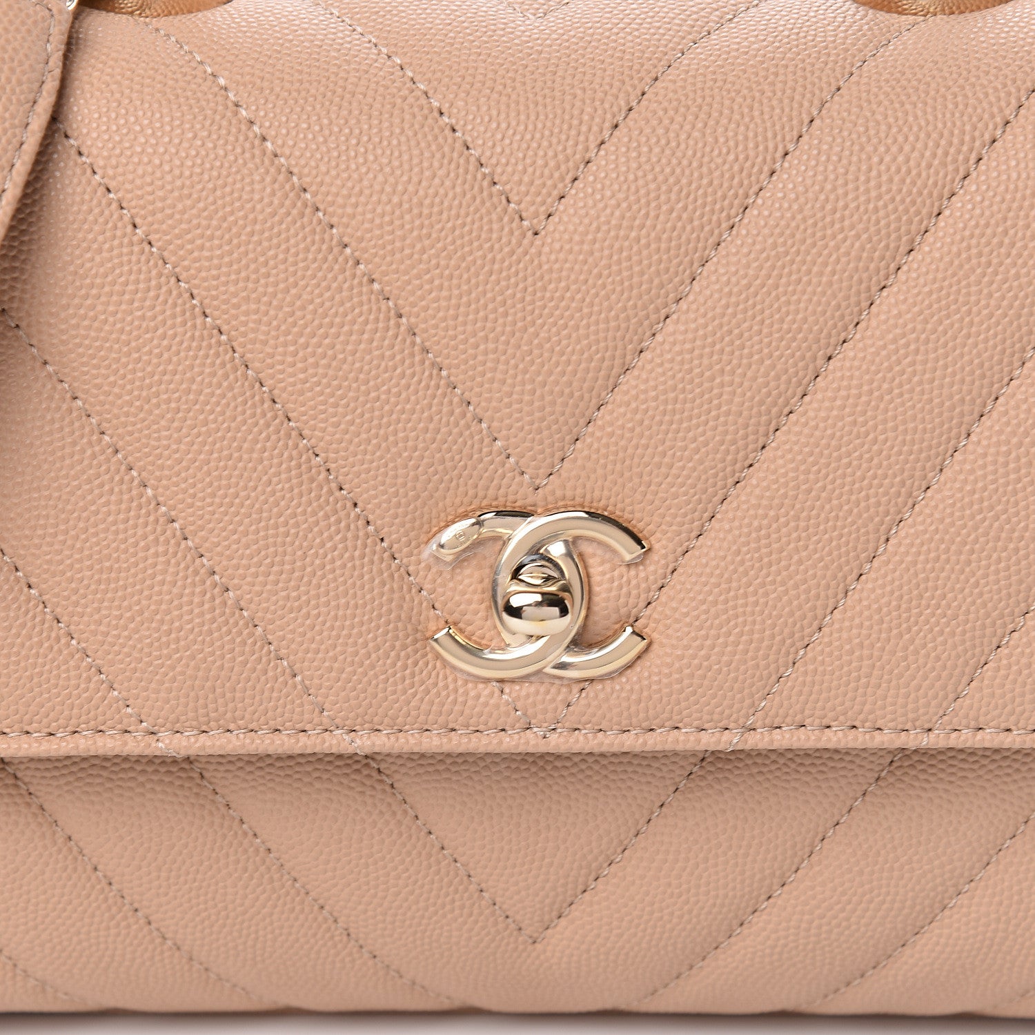 Chanel Caviar Chevron Quilted Mini Coco Handle Flap Beige 10 of 10