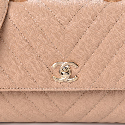 Chanel Caviar Chevron Quilted Mini Coco Handle Flap Beige 10 of 10