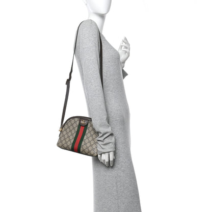 Gucci GG Supreme Monogram Textured Dollar Calfskin Web Small Ophidia Dome Shoulder Bag Beige Ebony New Acero 2 of 12