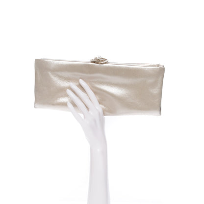 Chanel Iridescent Calfskin Crystal Camellia Evening Clutch Champagne 2 of 11