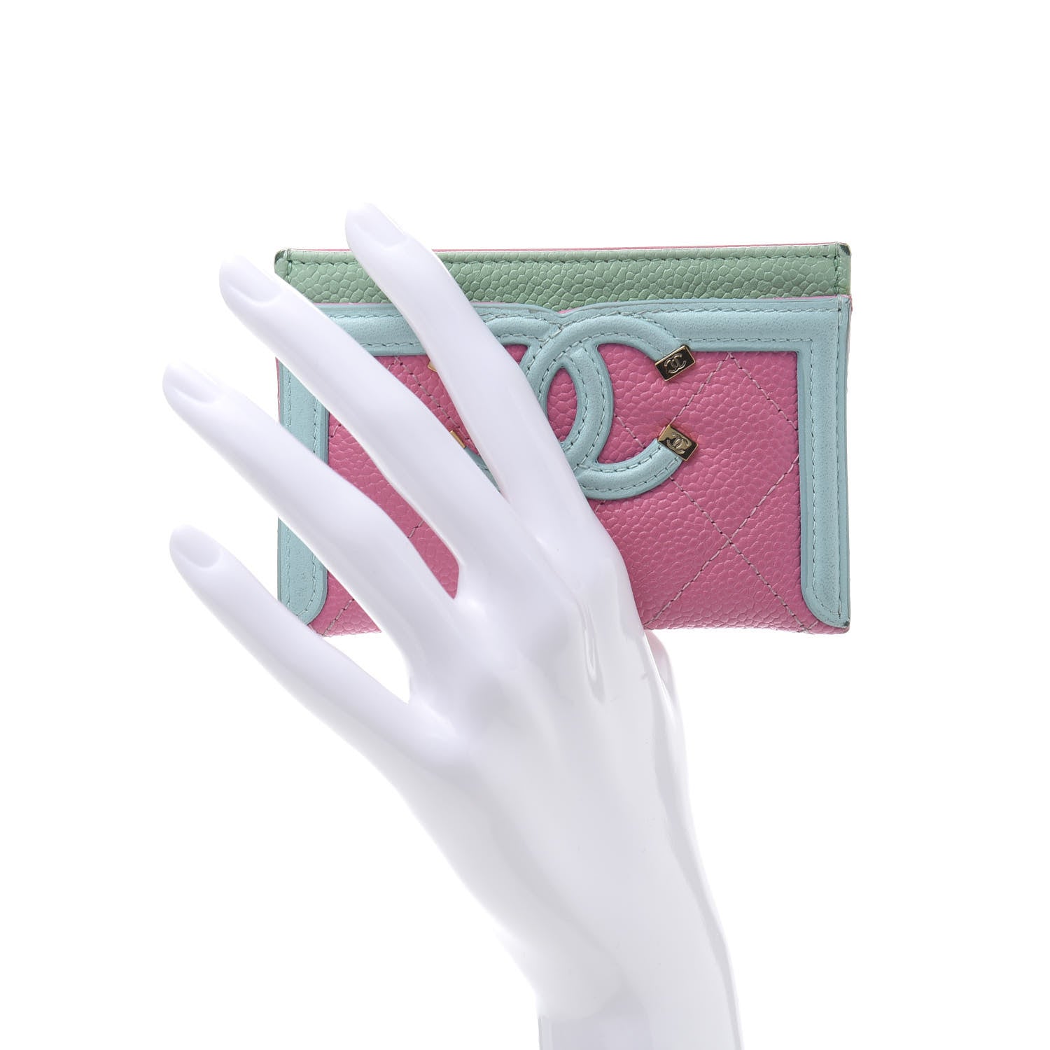 Chanel Caviar Quilted CC Filigree Card Holder Pink Blue Green 2 of 10