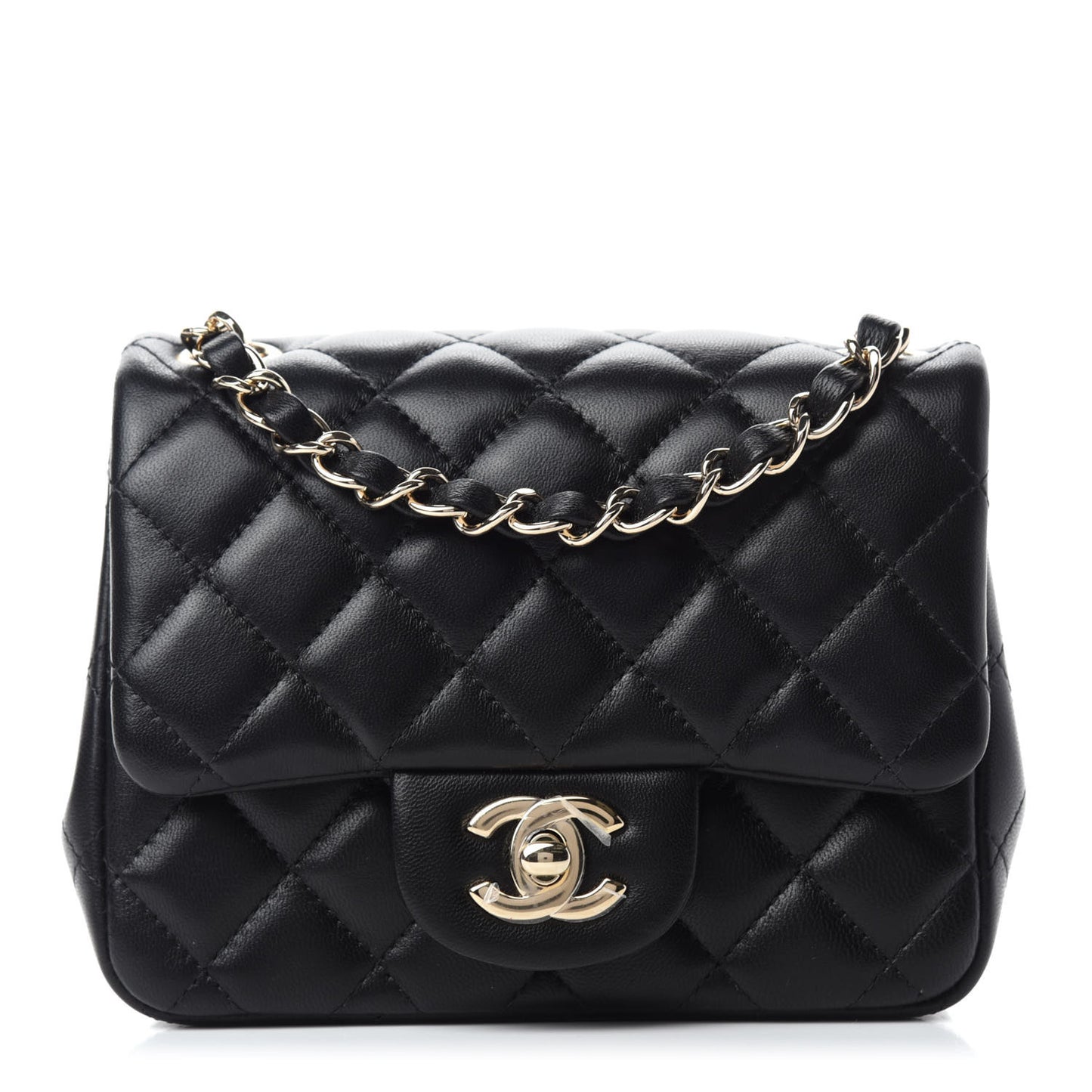 Lambskin Quilted Mini Square Flap Black