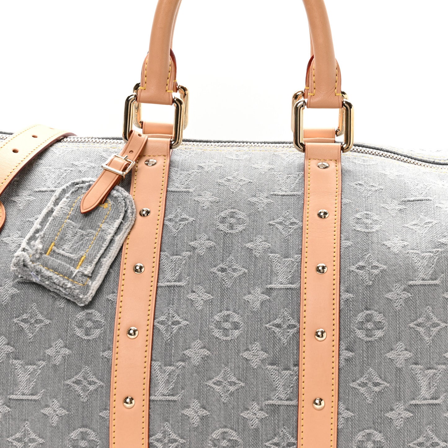 Denim Monogram Studded Keepall Bandouliere 45 Cloudy Grey