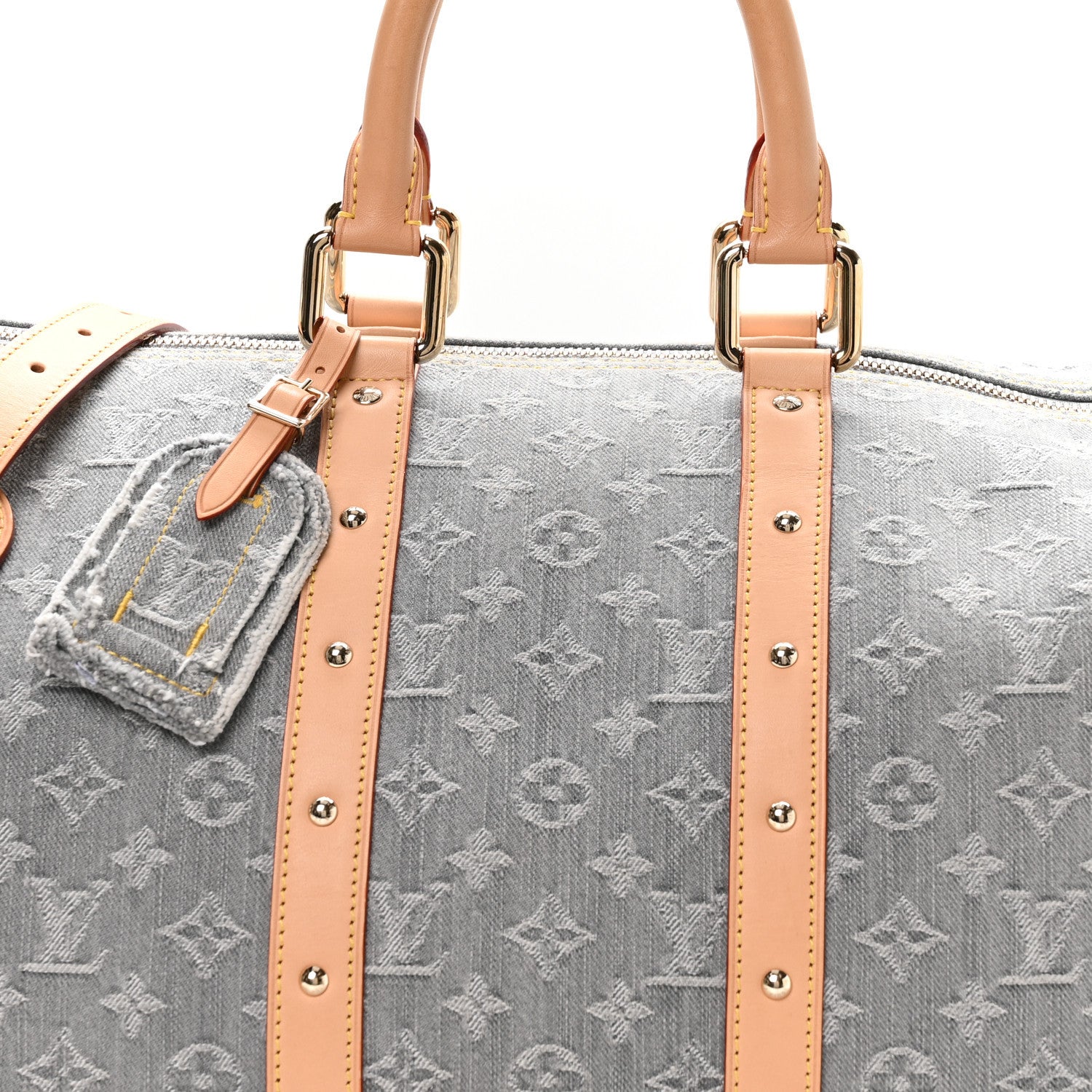 Louis Vuitton Denim Monogram Studded Keepall Bandouliere 45 Cloudy Grey 6 of 8