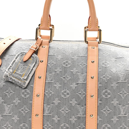 Louis Vuitton Denim Monogram Studded Keepall Bandouliere 45 Cloudy Grey 6 of 8