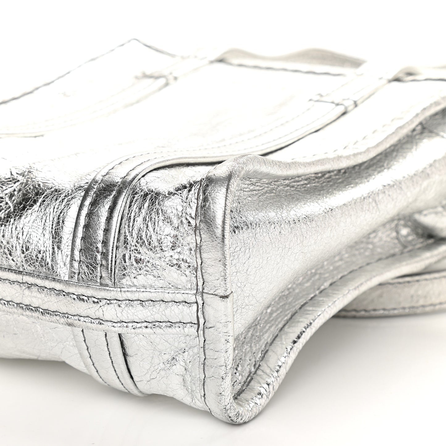 Metallic Calfskin XXS Bazar Shopper Tote Silver Hardware