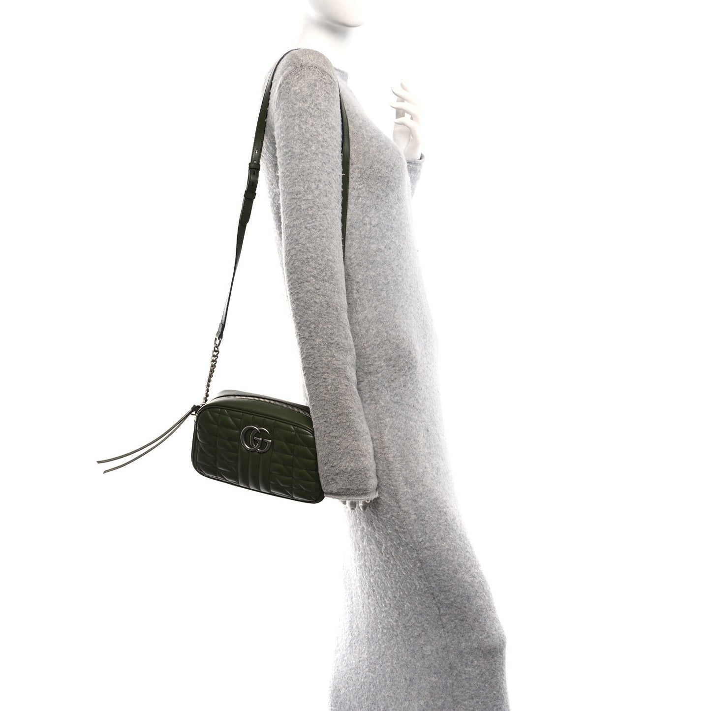 Calfskin Matelasse Aria Small GG Marmont Chain Shoulder Bag Military Wood
