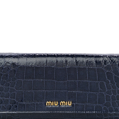 Miu Miu Patent Crocodile Embossed Saint Cocco Lux Continental Flap Wallet Bluette 7 of 18