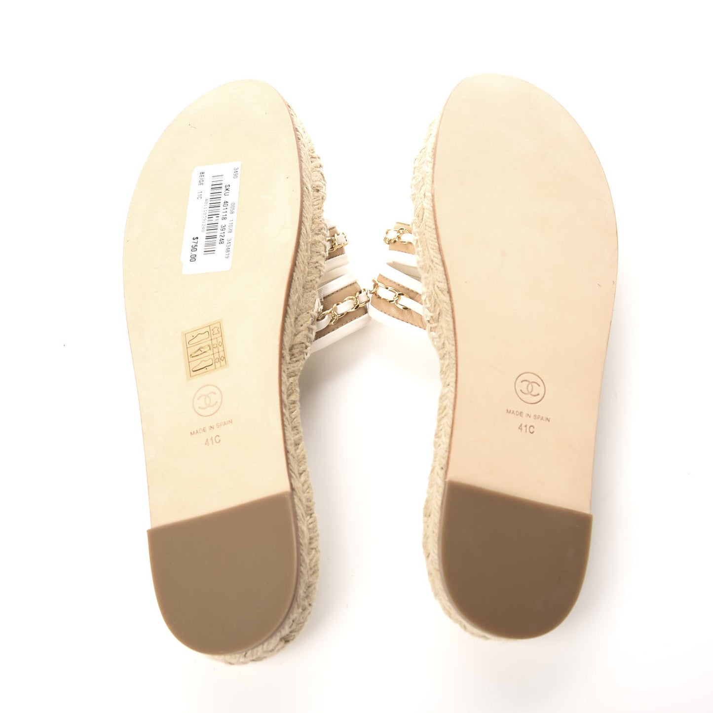 Lambskin Chain Espadrille Slip On Sandals 41 White