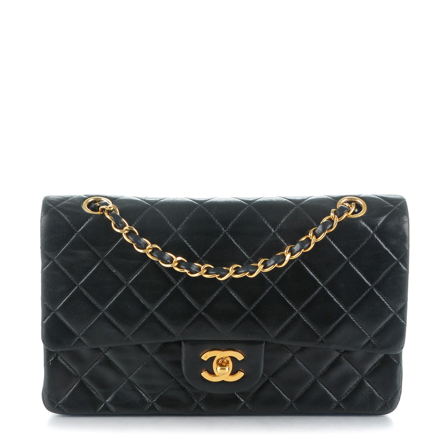 Lambskin Quilted Medium Double Flap Black