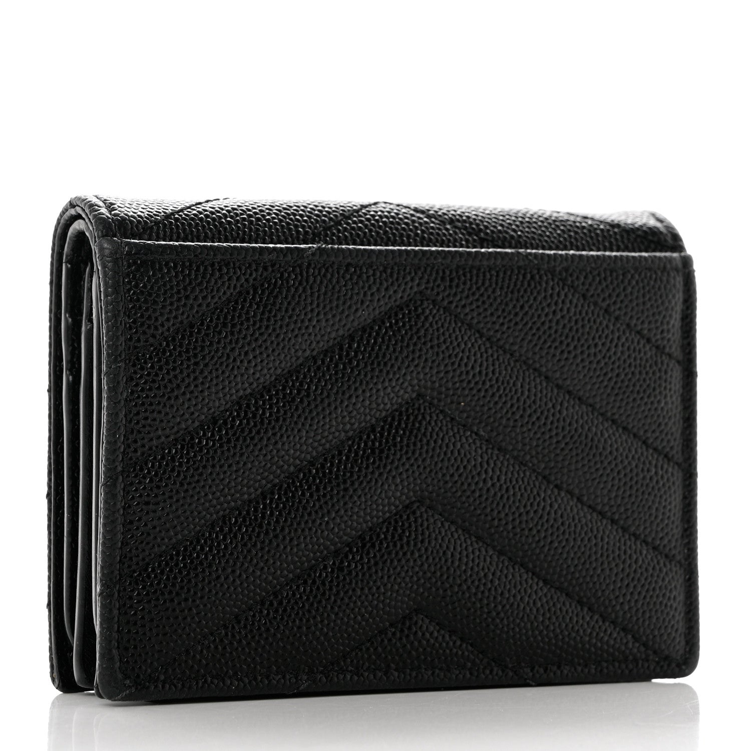 Saint Laurent Grain De Poudre Matelasse Chevron Monogram Card Case Black 2 of 7