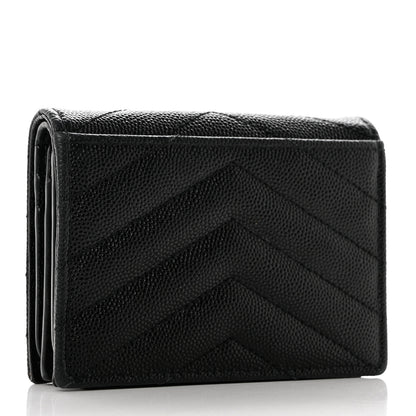 Saint Laurent Grain De Poudre Matelasse Chevron Monogram Card Case Black 2 of 7