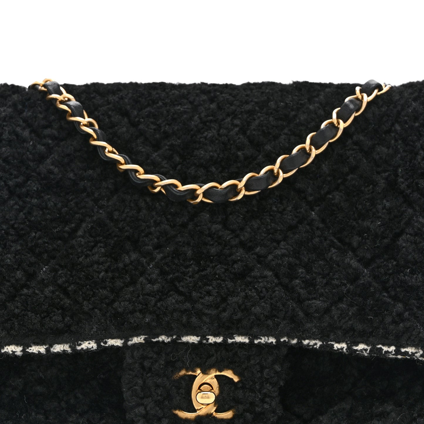 Shearling Tweed Jumbo Single Flap Black White