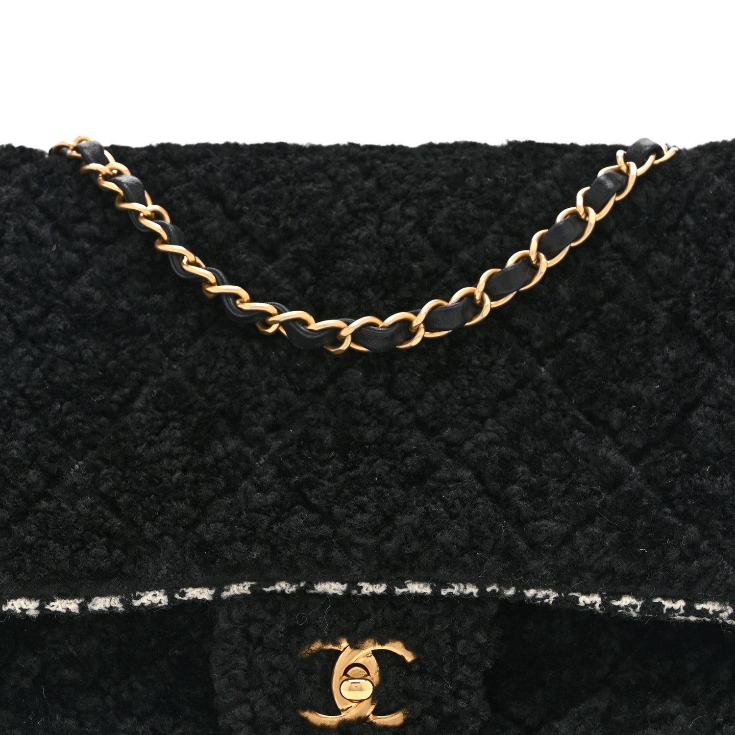 Chanel Shearling Tweed Jumbo Single Flap Black White 8 of 11