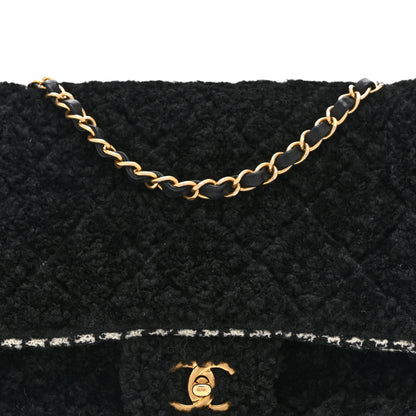 Chanel Shearling Tweed Jumbo Single Flap Black White 8 of 11