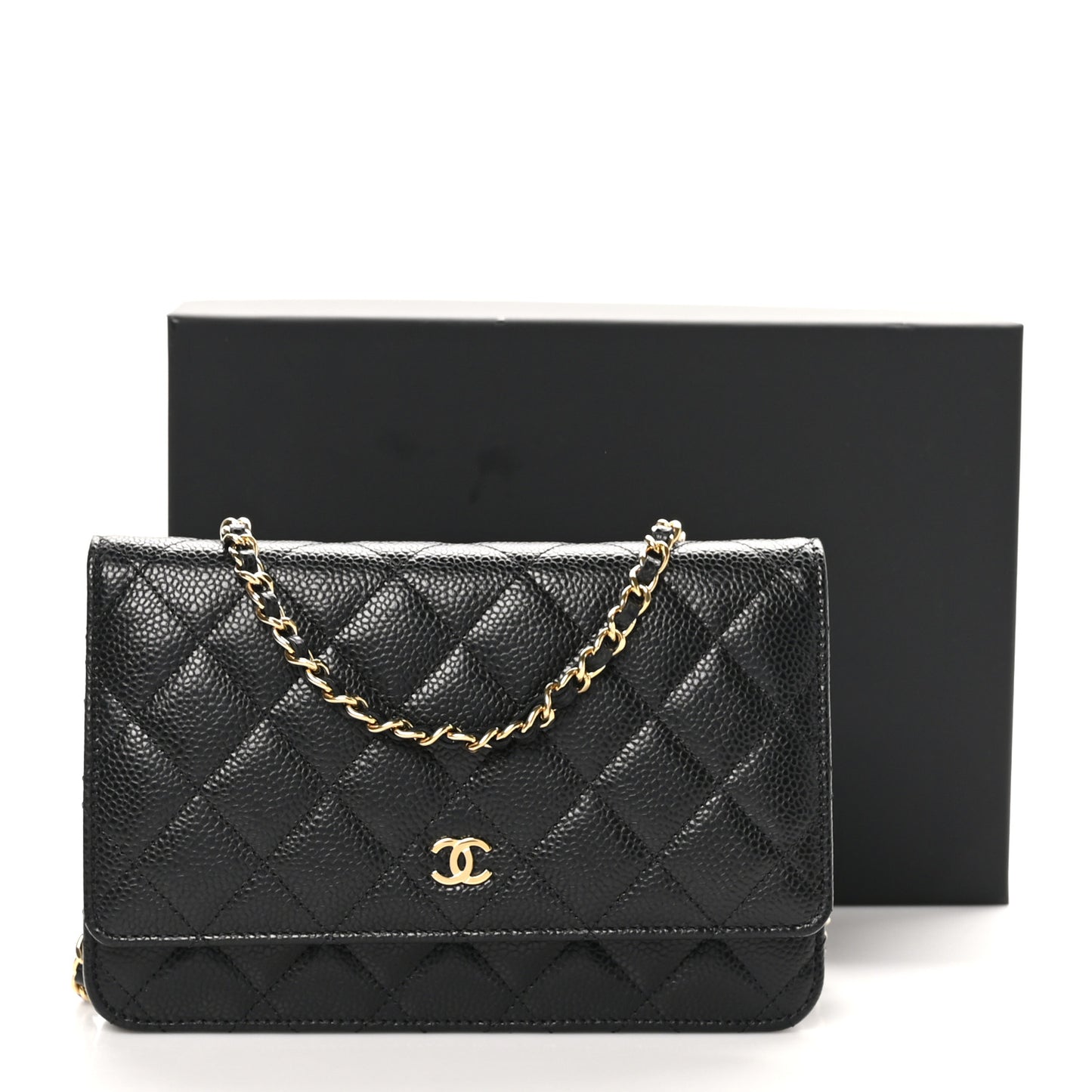 Caviar Quilted Wallet on Chain WOC Black