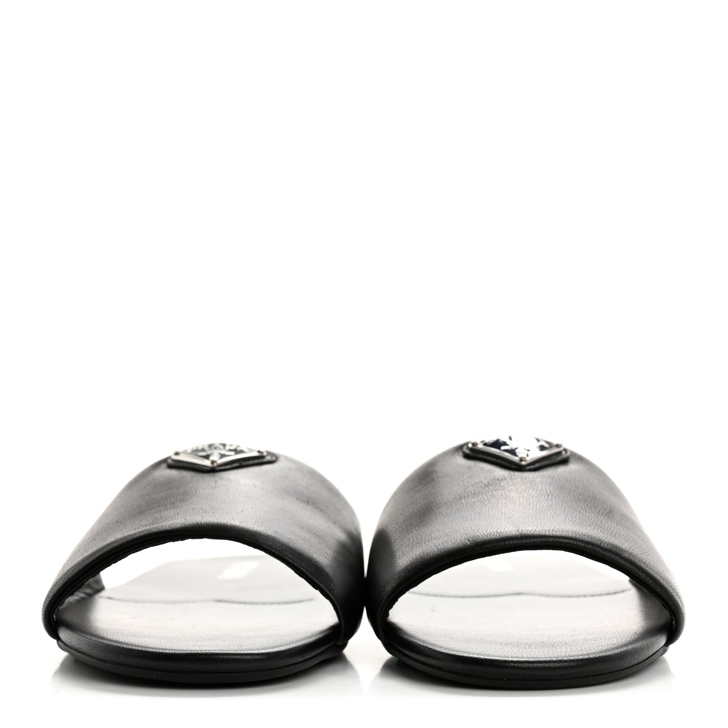 Soft Nappa Metal Triangle Logo Slide Sandals 39 Black