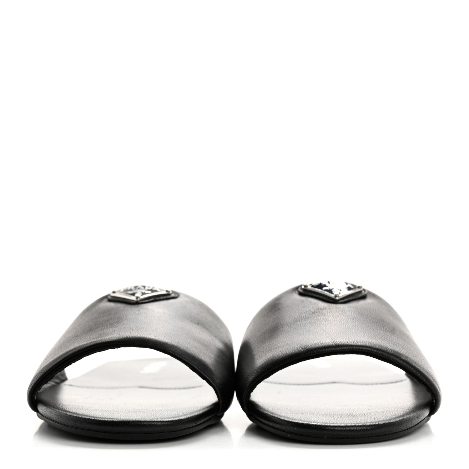 Prada Soft Nappa Metal Triangle Logo Slide Sandals 39 Black 3 of 11