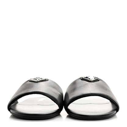 Prada Soft Nappa Metal Triangle Logo Slide Sandals 39 Black 3 of 11