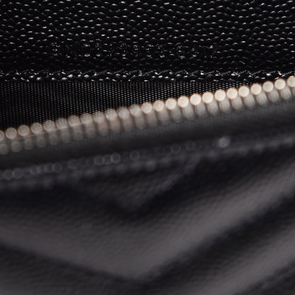 Saint Laurent Grain De Poudre Matelasse Chevron Monogram Envelope Chain Wallet Black 7 of 9