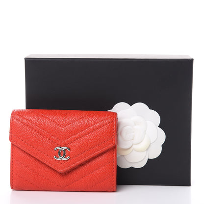 Chanel Caviar Chevron Quilted Flap Card Holder Wallet Red 10 of 11