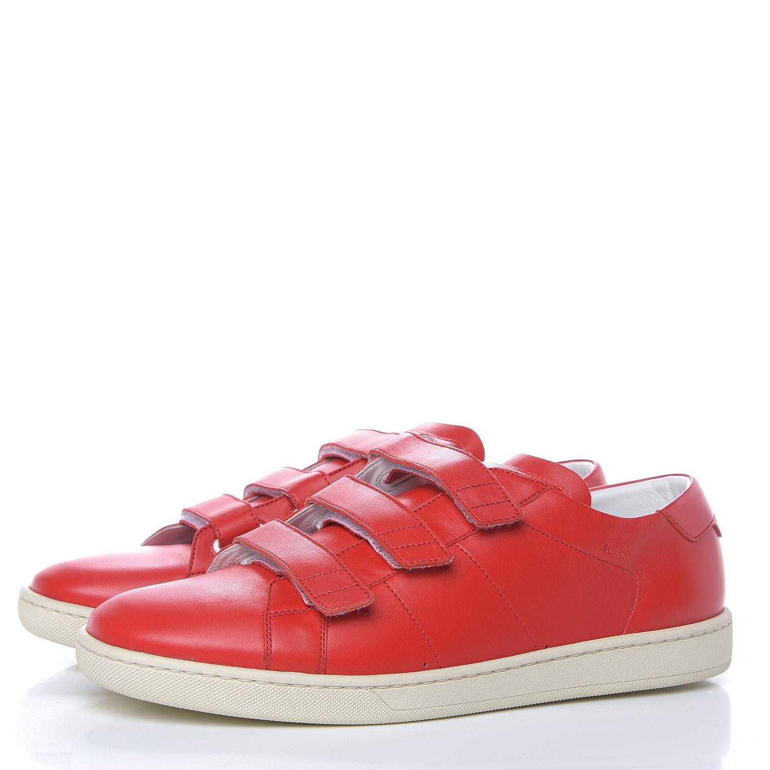 Saint Laurent Calfskin Mens Flat Heel Wolly Sneakers 44 Red Flame 3 of 9
