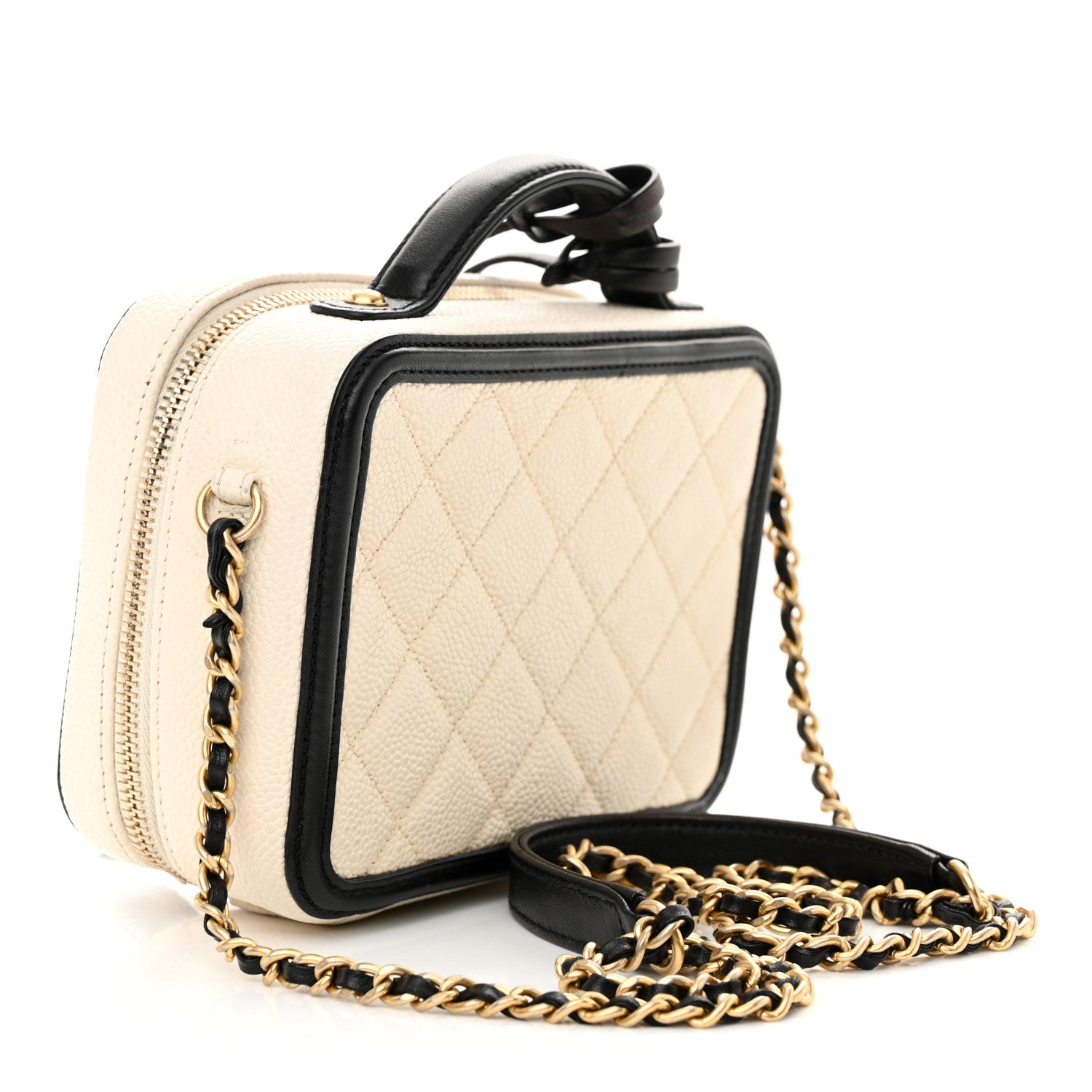 Chanel Caviar Quilted Small CC Filigree Vanity Case White Black 3 of 12