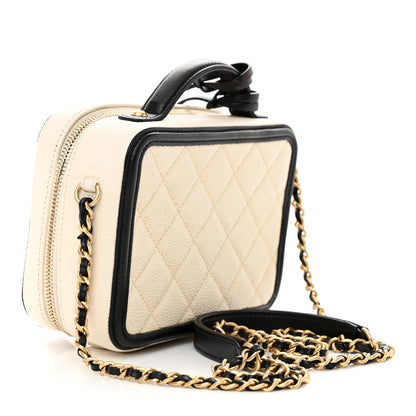 Chanel Caviar Quilted Small CC Filigree Vanity Case White Black 3 of 12