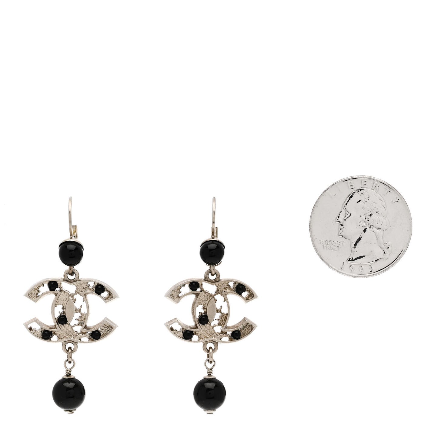 Ruthenium Bead CC Drop Earrings Black