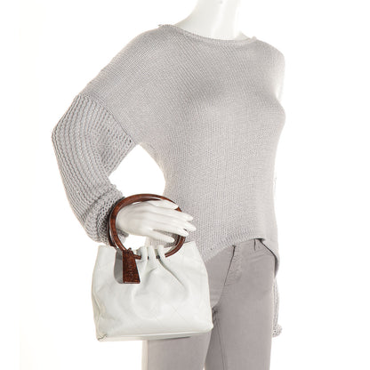 Chanel Lambskin Stitched Wood Handle Bag White 2 of 7