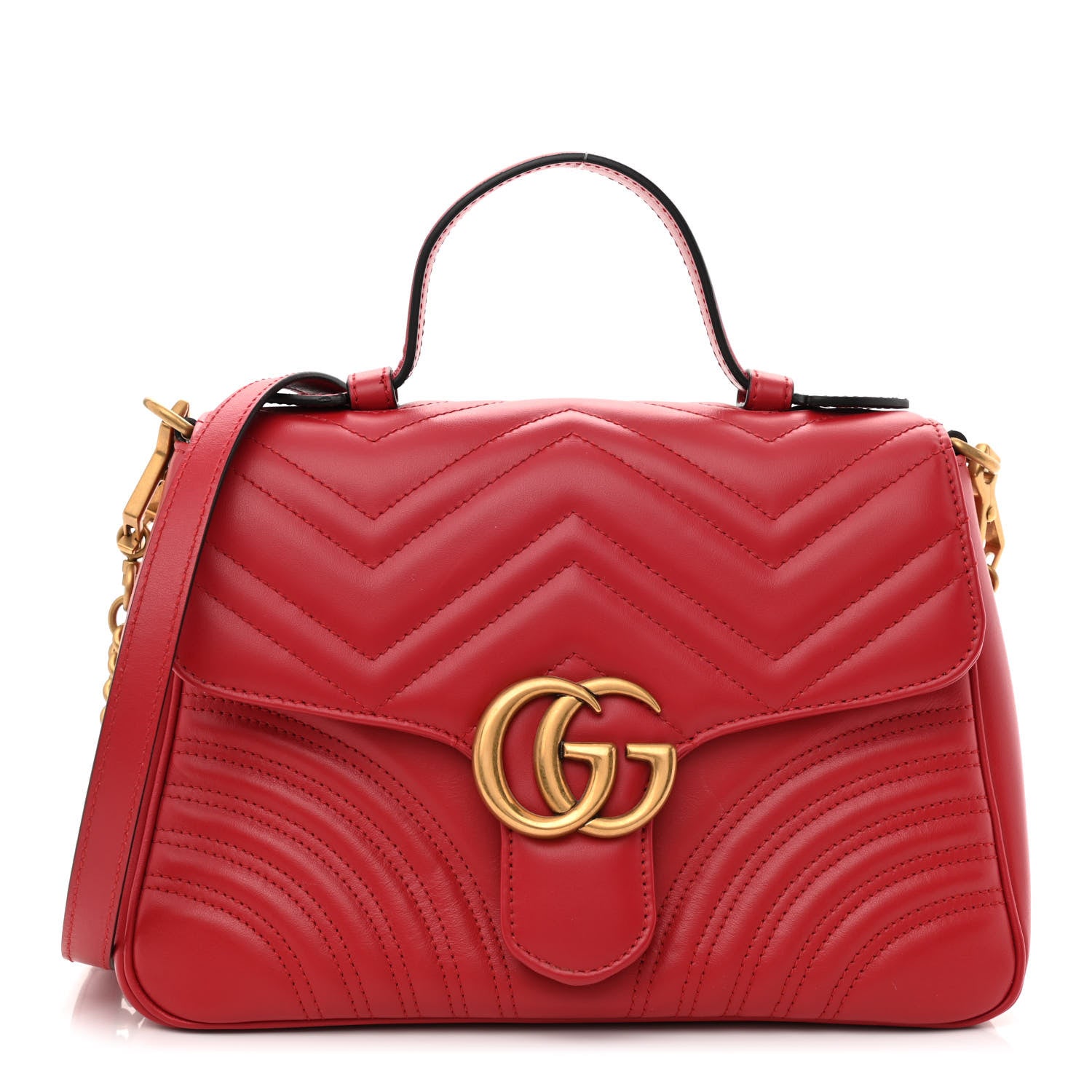 Gucci Calfskin Matelasse Small GG Marmont Top Handle Shoulder Bag Hibiscus Red 1 of 11