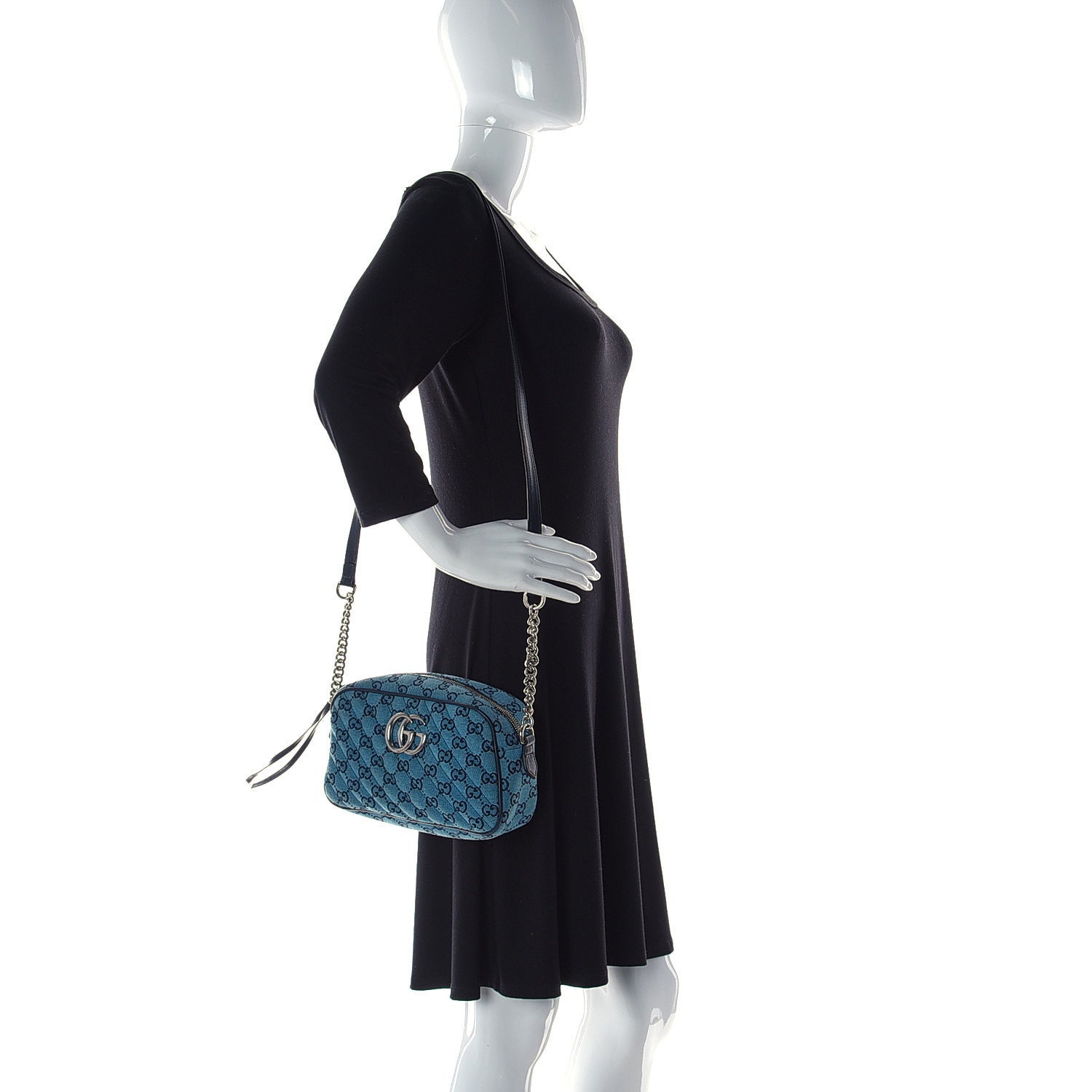 Gucci Monogram Multicolor Matelasse Diagonal Small GG Marmont Chain Shoulder Bag Light Blue 2 of 10