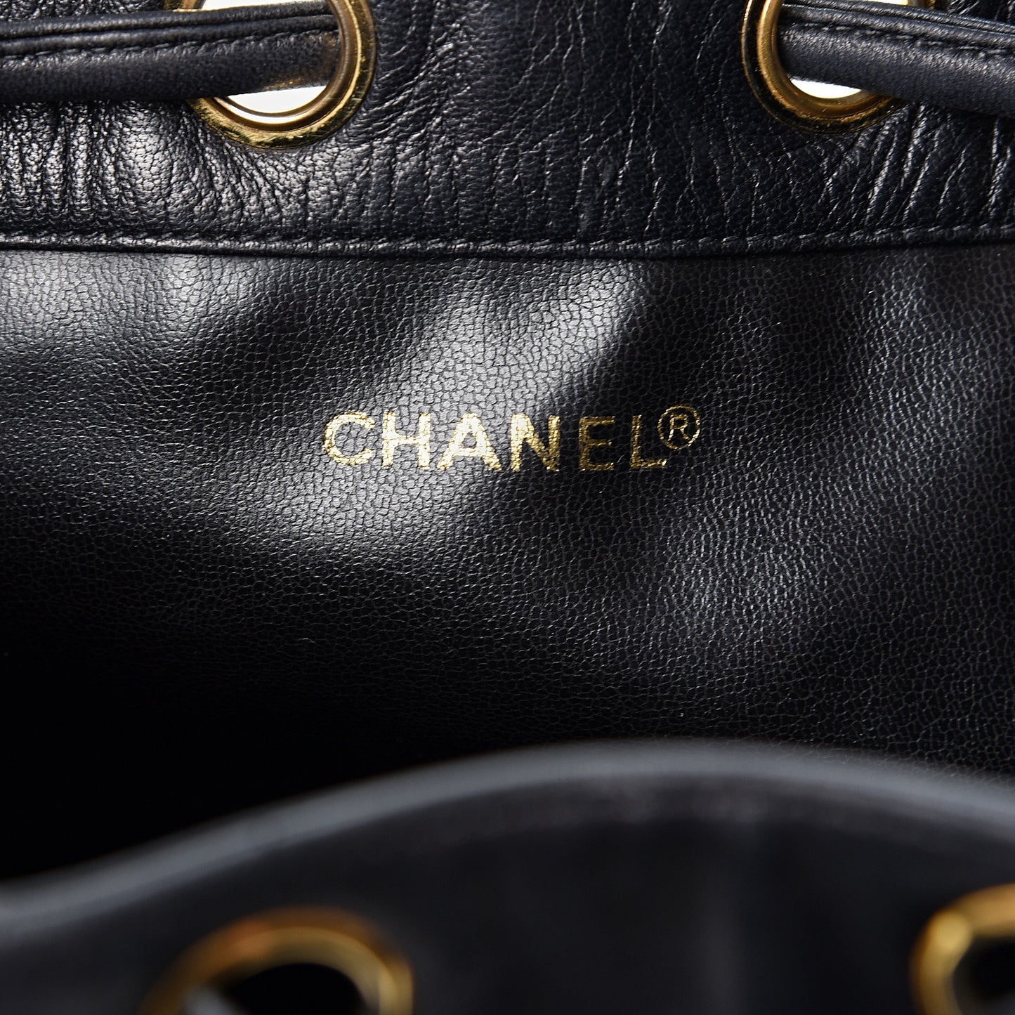 Lambskin CC Stitched Drawstring Bucket Bag Black