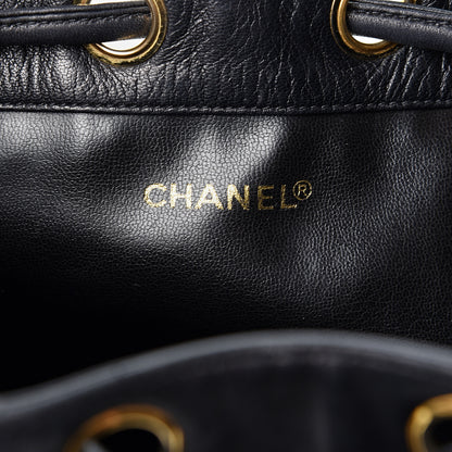 Chanel Lambskin CC Stitched Drawstring Bucket Bag Black 5 of 8