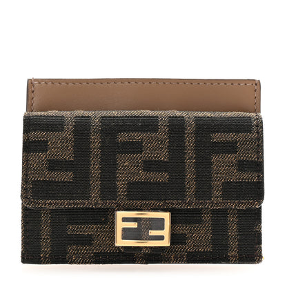Fendi Fabric Jacquard FF 1974 Fold Over Card Holder Wallet Tobacco Moro 1 of 8