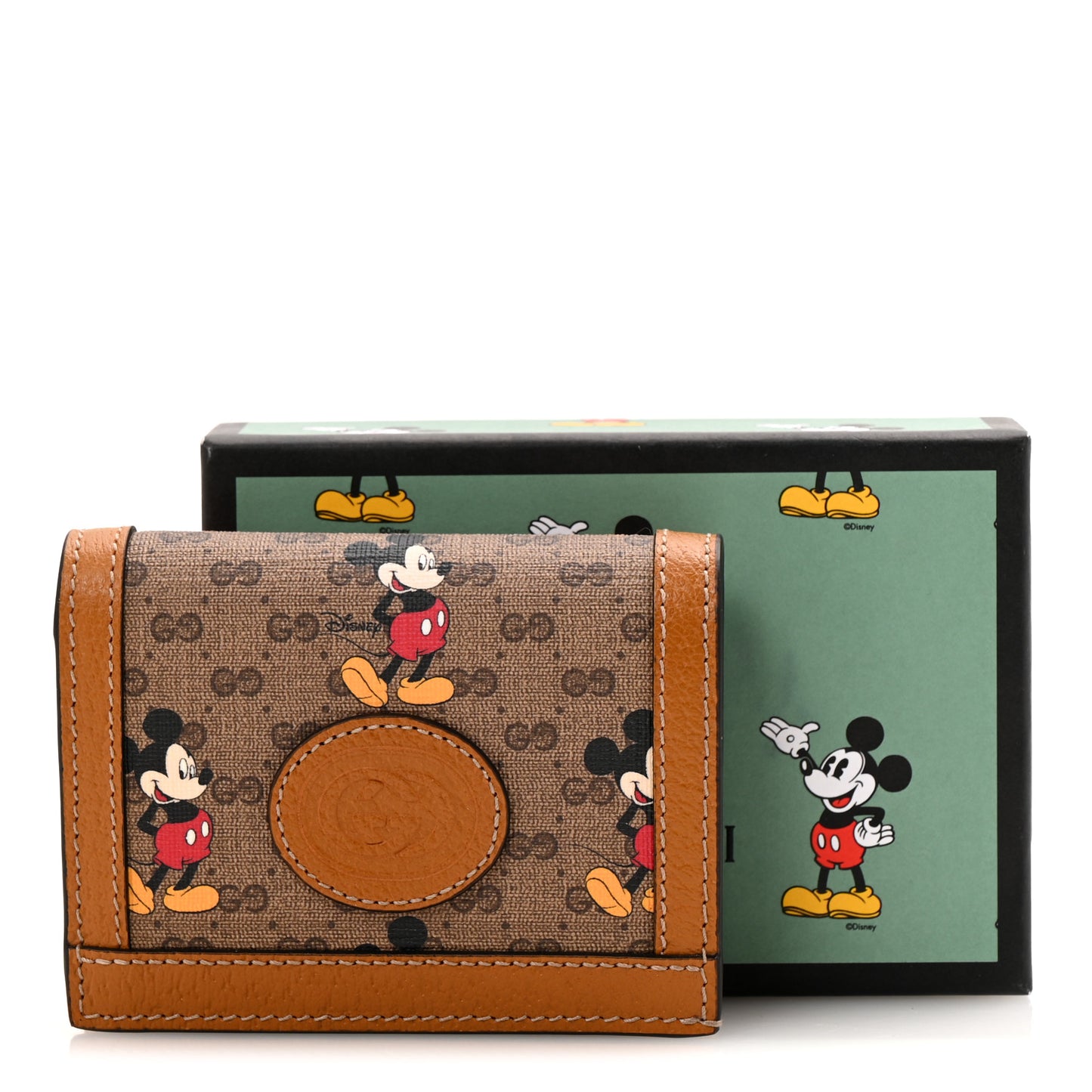 X DISNEY Mini Vintage GG Supreme Monogram Mickey Mouse Card Holder Wallet Beige Vintage Sun Oil
