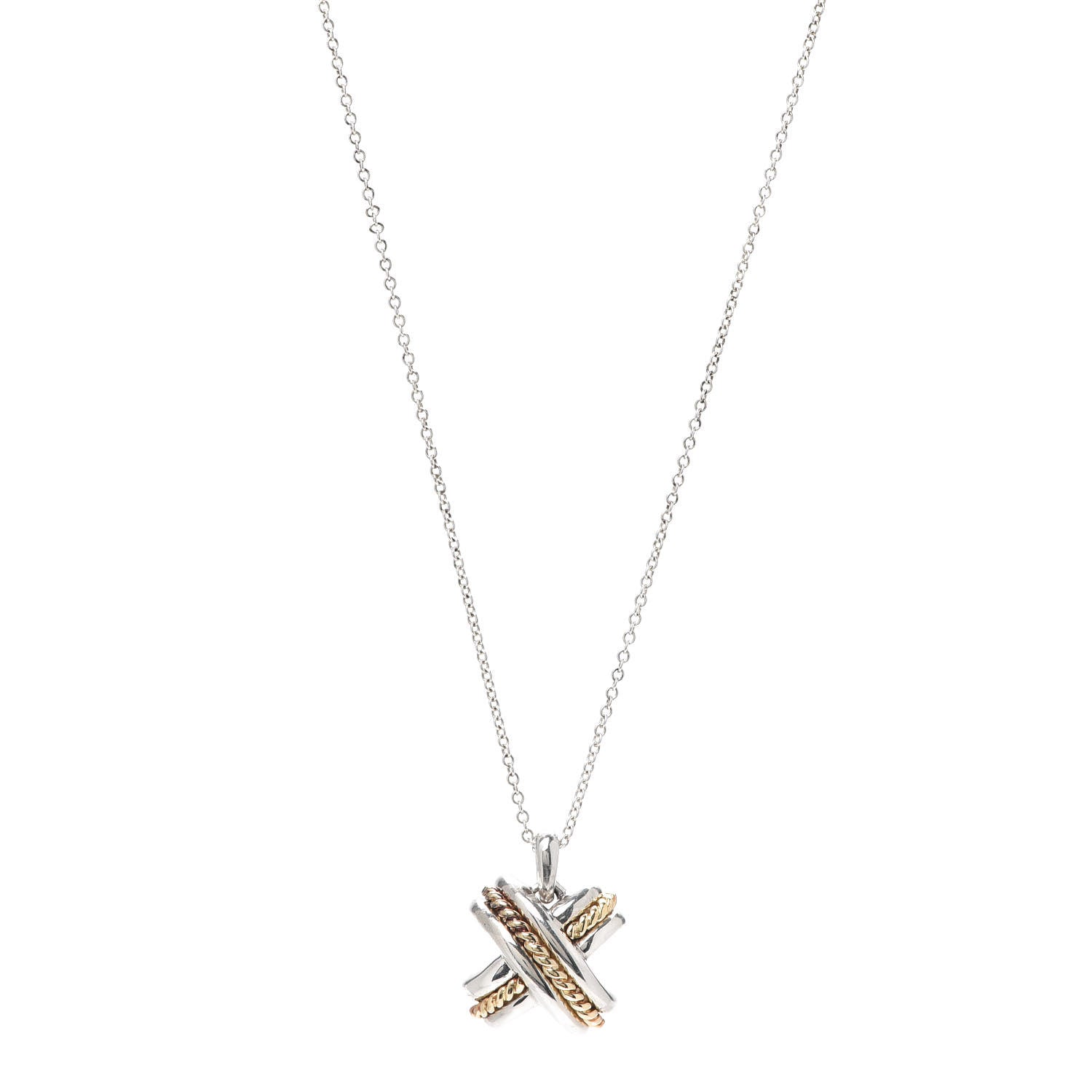 Tiffany Sterling Silver 18K Yellow Gold Signature X Pendant Necklace 1 of 6