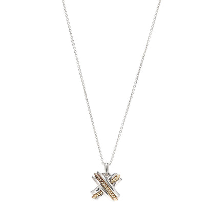 Tiffany Sterling Silver 18K Yellow Gold Signature X Pendant Necklace 1 of 6