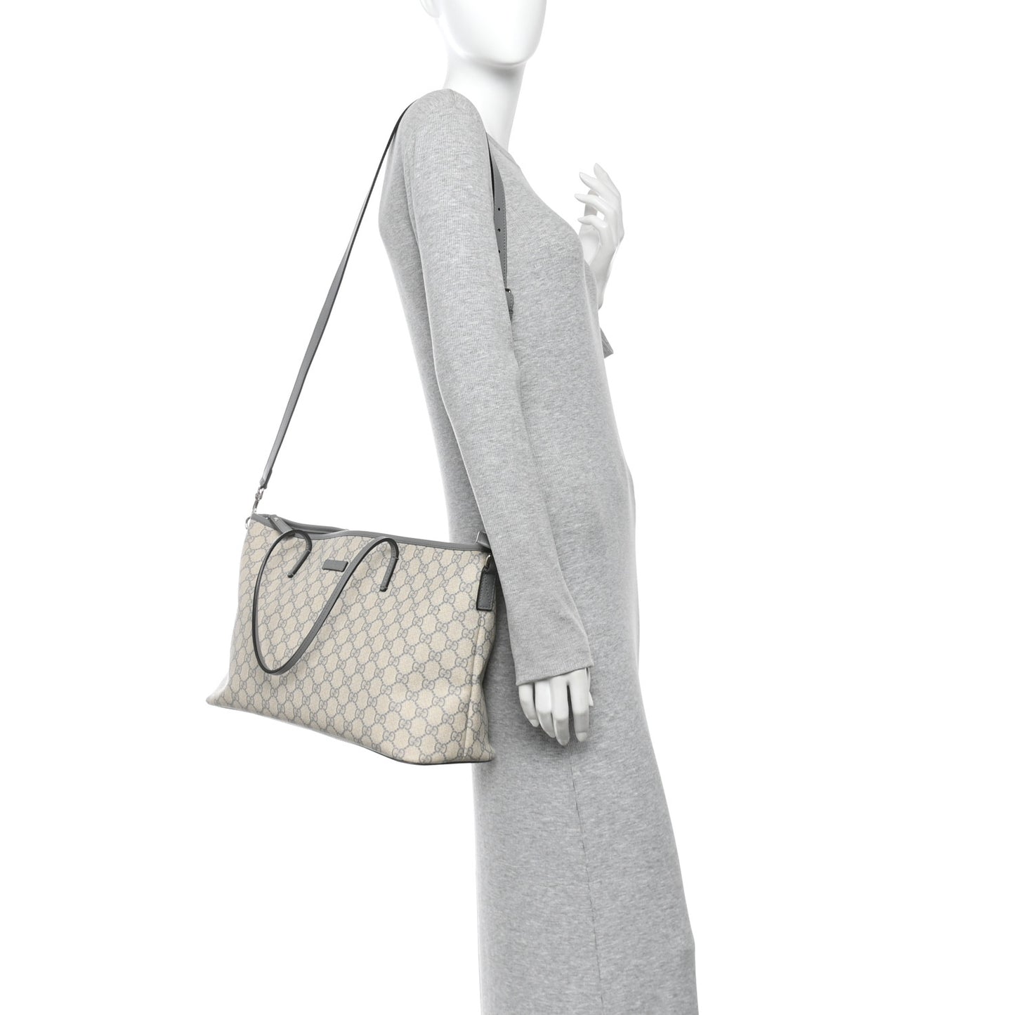 GG Supreme Monogram Medium Zippered Tote Grey