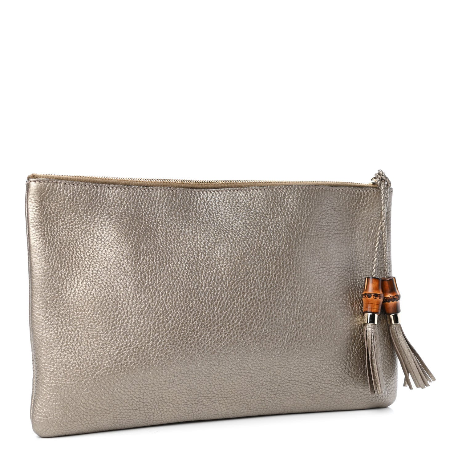 Gucci Metallic Pebbled Calfskin Large Bamboo Clutch Gold 3 of 13