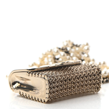 Chanel Metal Lambskin Pearl Chain Flap Bag Long Necklace Gold Black Pearly White 3 of 5