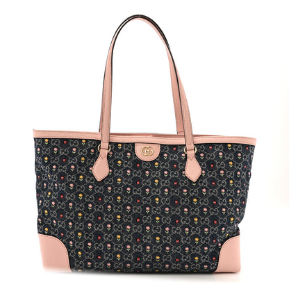 Gucci New Denim Dollar Calfskin Floral GG Monogram Medium Ophidia Shopping Tote Blue Tea Multicolor Powder Pink 1 of 13