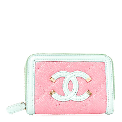 Chanel Caviar Quilted Filigree Coin Purse Pink Green Blue 1 of 7