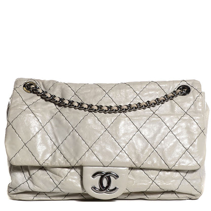 Chanel Glazed Goatskin Double Stitch Maxi Flap Light Grey 1 of 7