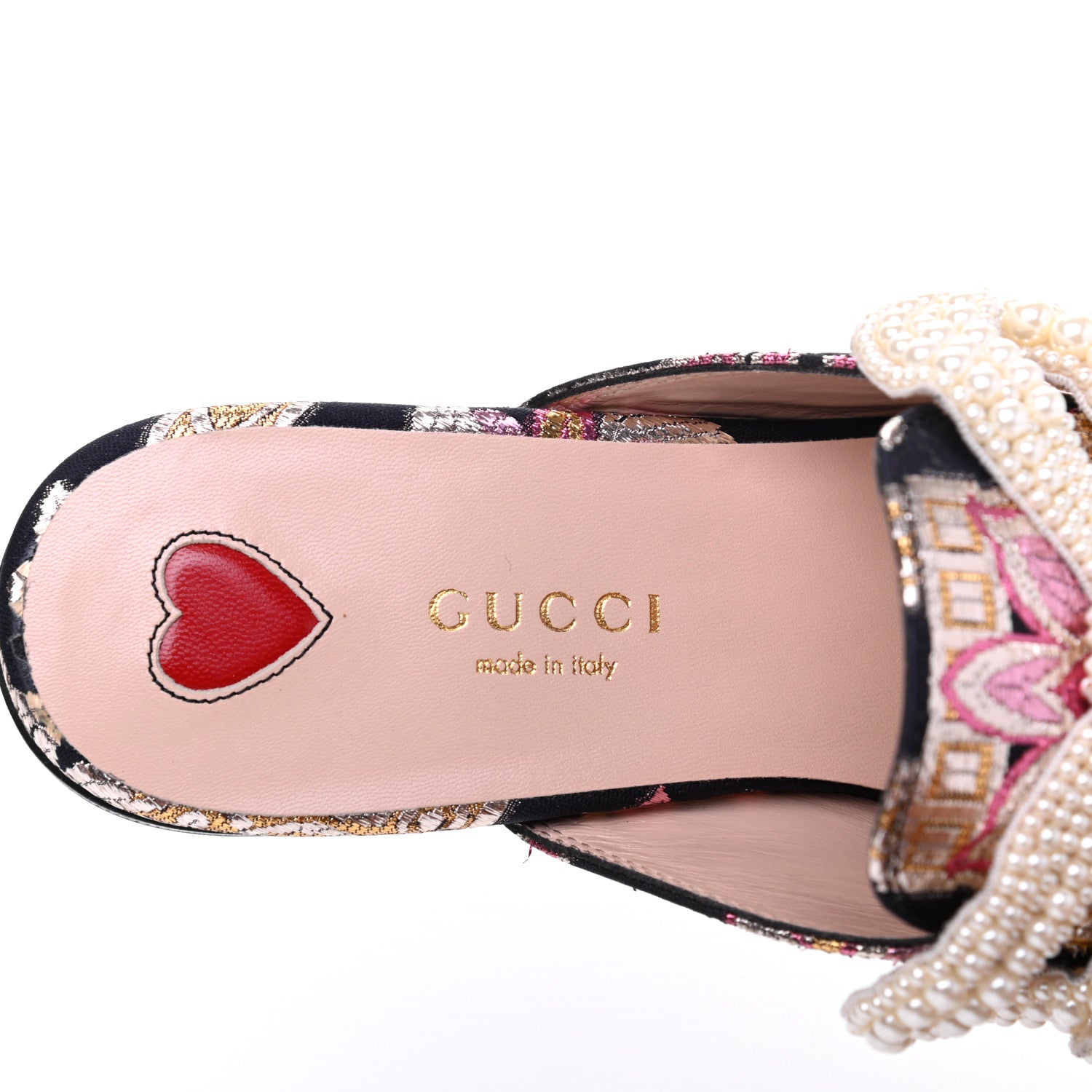 Gucci Iridescent Brocade Pearl Bow Womens Princetown Slippers 36.5 Black Pink 8 of 16