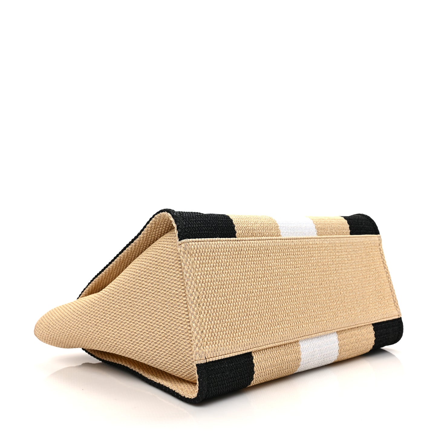 Straw Raffia Calfskin Striped Medium Deauville Tote Black Beige Ivory