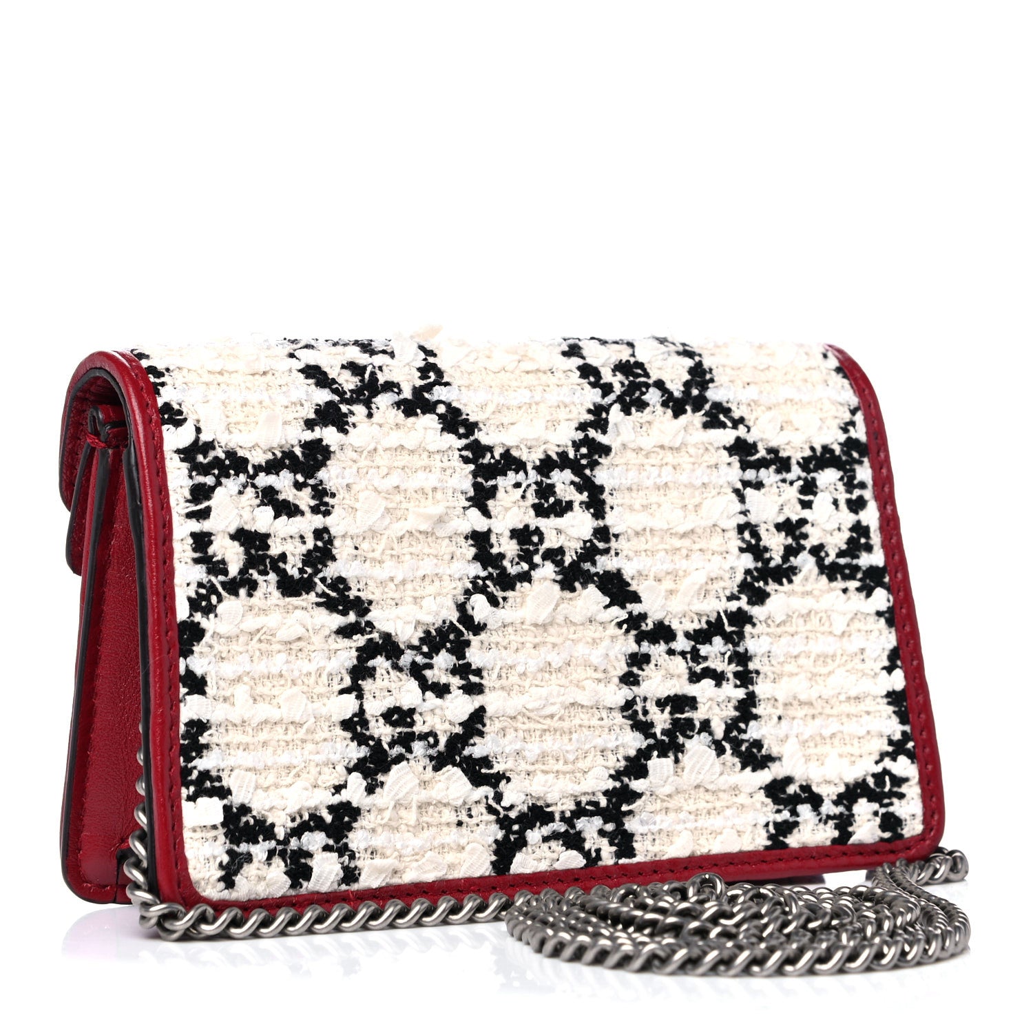 Gucci Tweed GG Monogram Super Mini Dionysus Shoulder Bag White Black Romantic Cherry 3 of 8