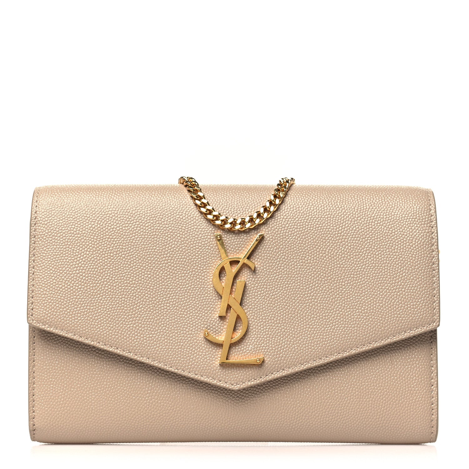 Saint Laurent Grain De Poudre Monogram Uptown Chain Wallet Dark Beige 1 of 11