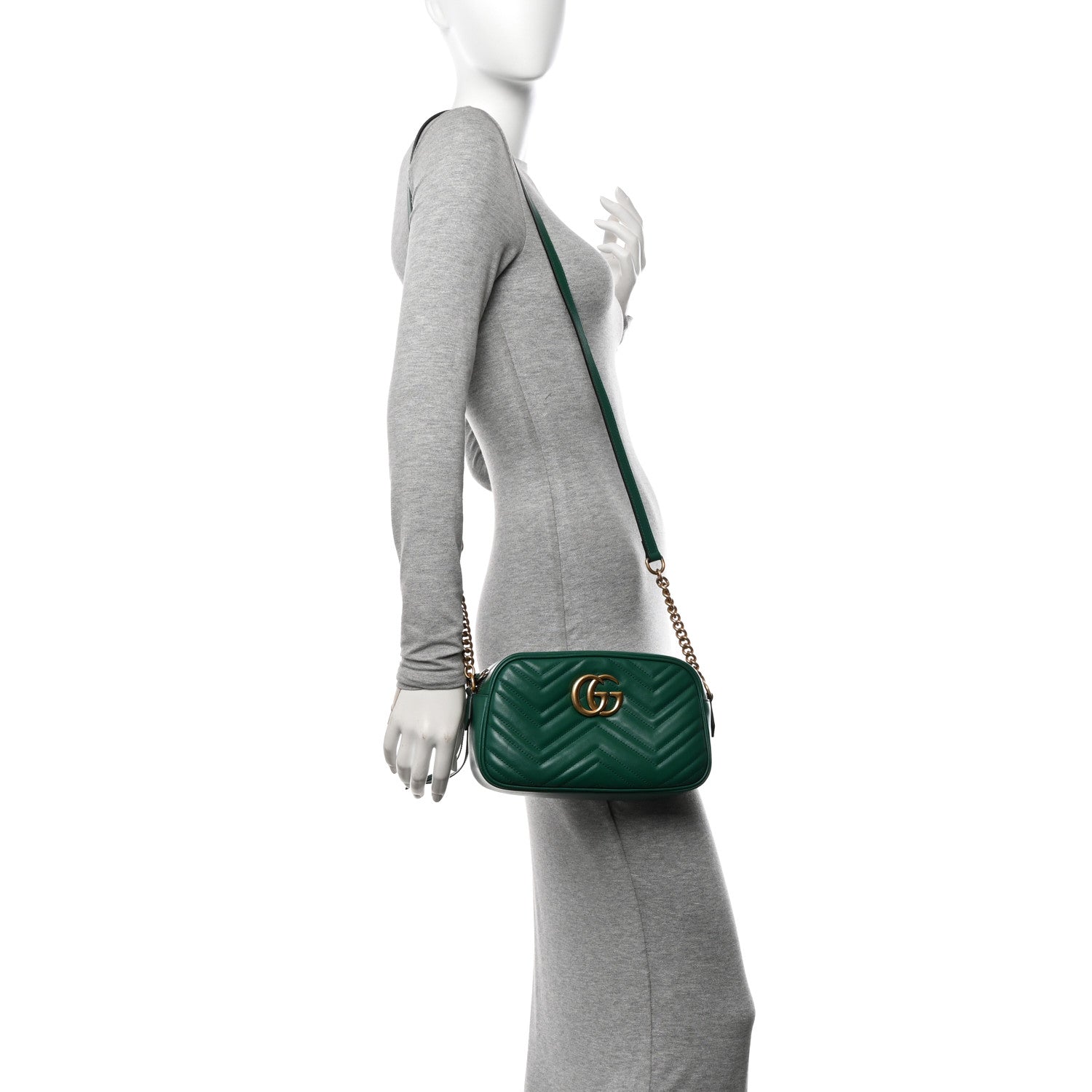 Gucci Calfskin Matelasse Small GG Marmont Chain Shoulder Bag Emerald Green 2 of 10