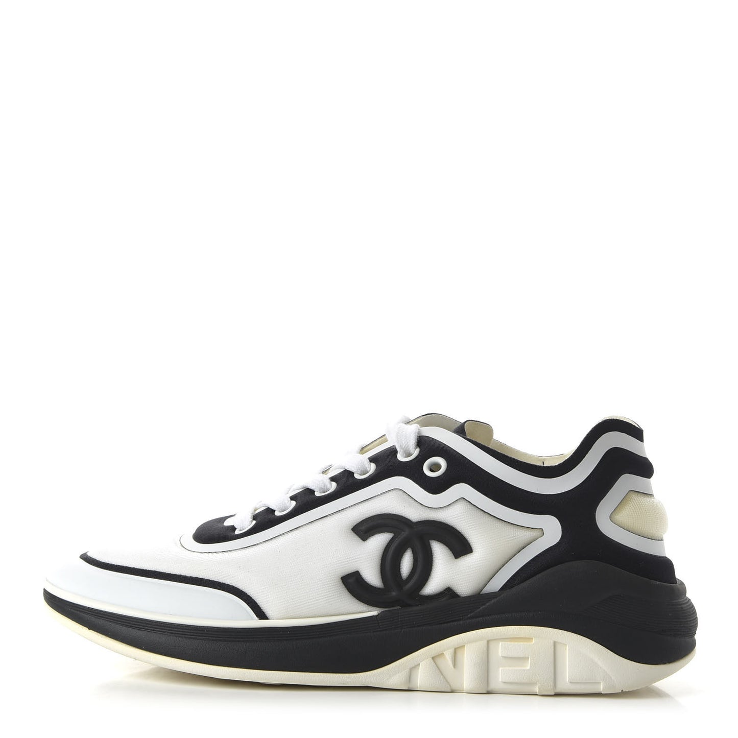 Calfskin Mesh Lycra Womens Logo Sneakers 37 White Black